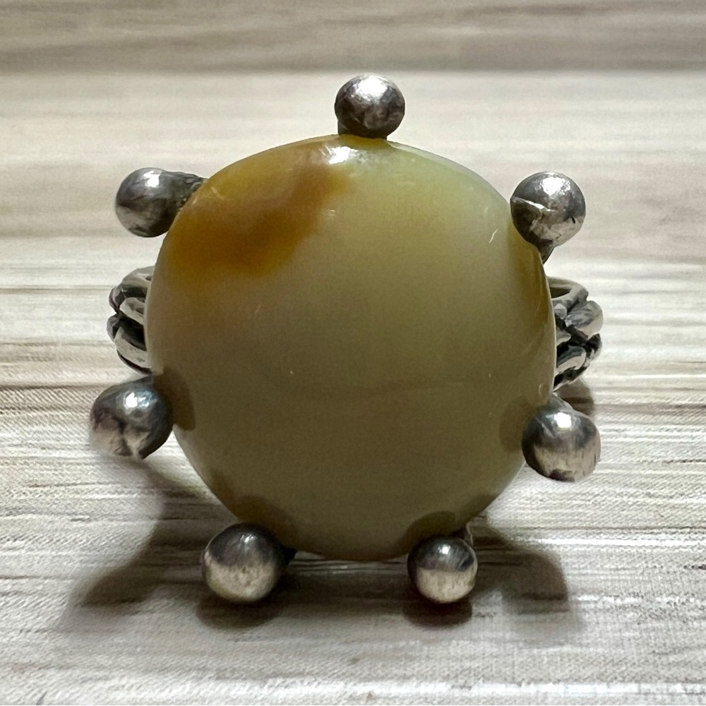 Vintage Handmade Free Form Brutalist High Set Agate Statement Ring, Size 7.5 - Picture 2 of 10